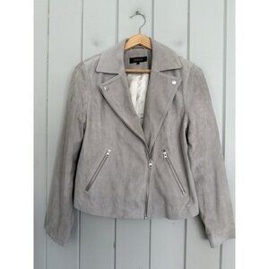 Quince Women's Suede Leather Full Zip Cropped Moto Jacket Gray Size S Small